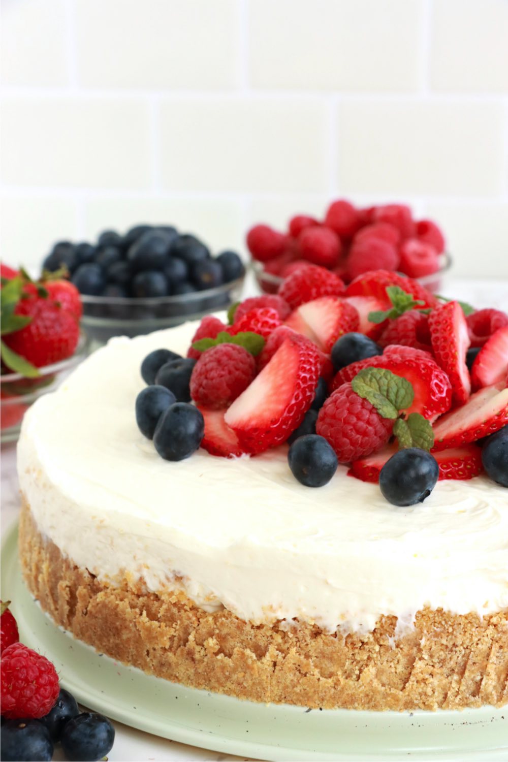 close up view of fruit topped cheesecake