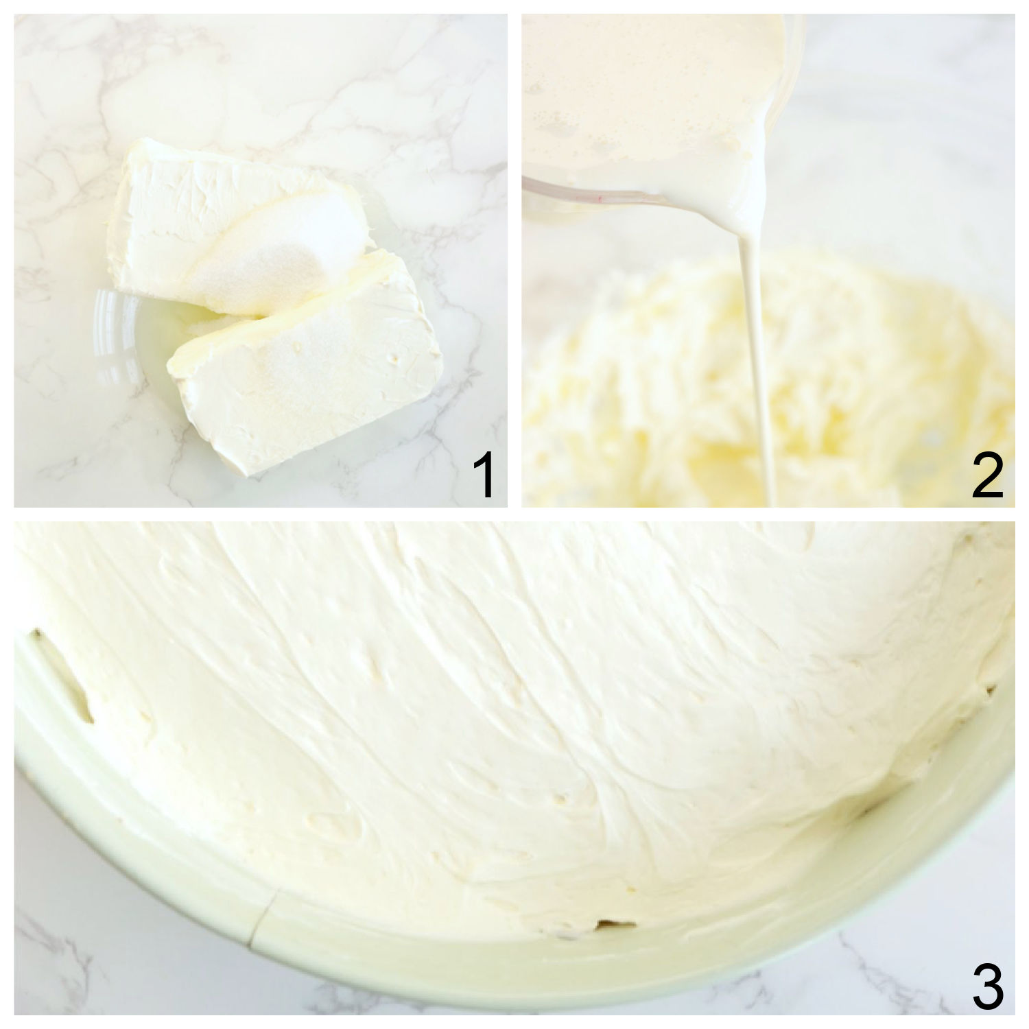 steps for making a no-bake cheesecake filling