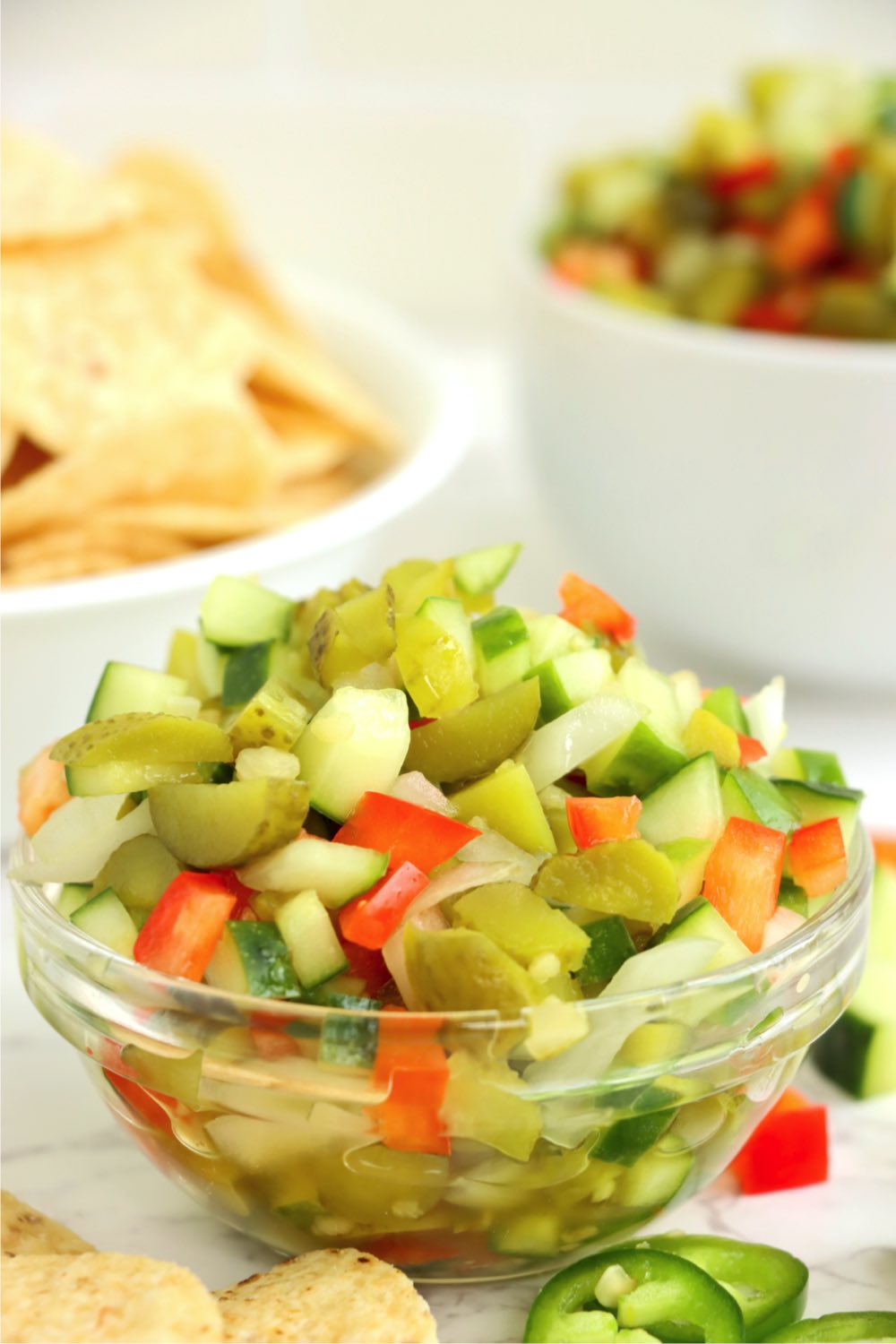 small glass bowl filled with pickle de gallo