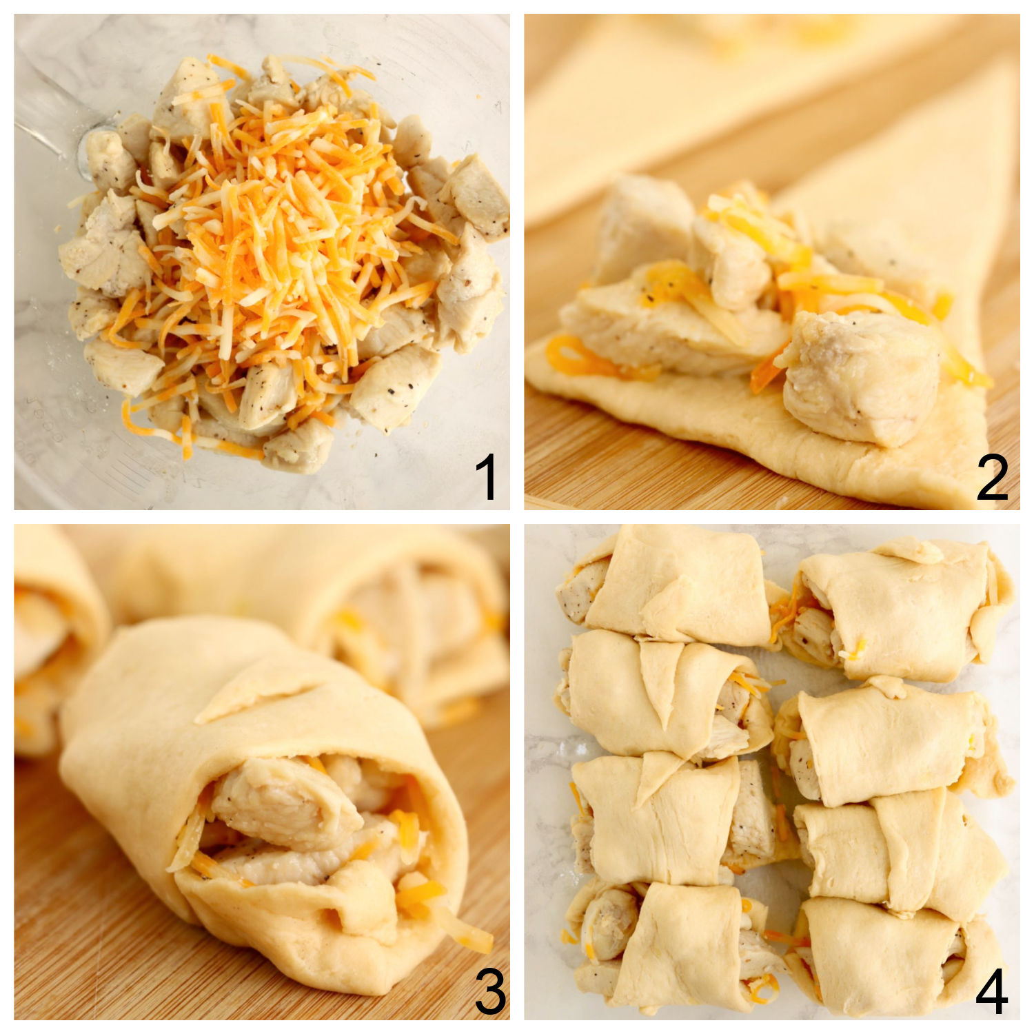 Steps for wrapping chicken in crescent rolls