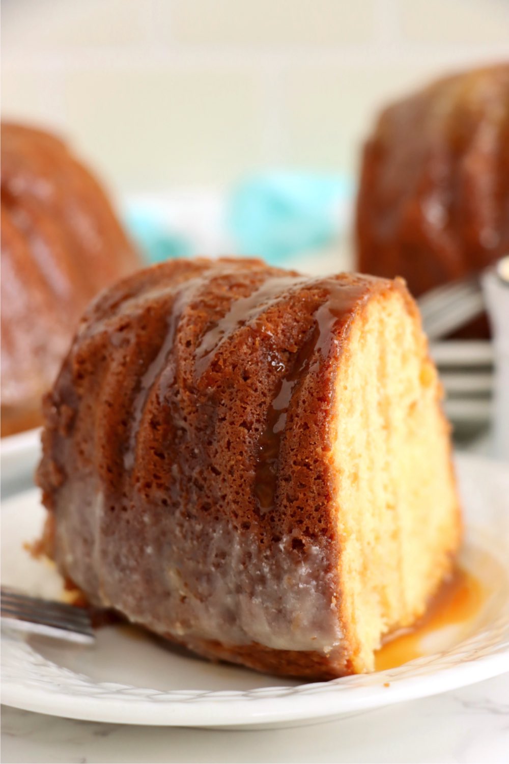 piece of Kentucky Butter Cake drizzled with caramel sauce