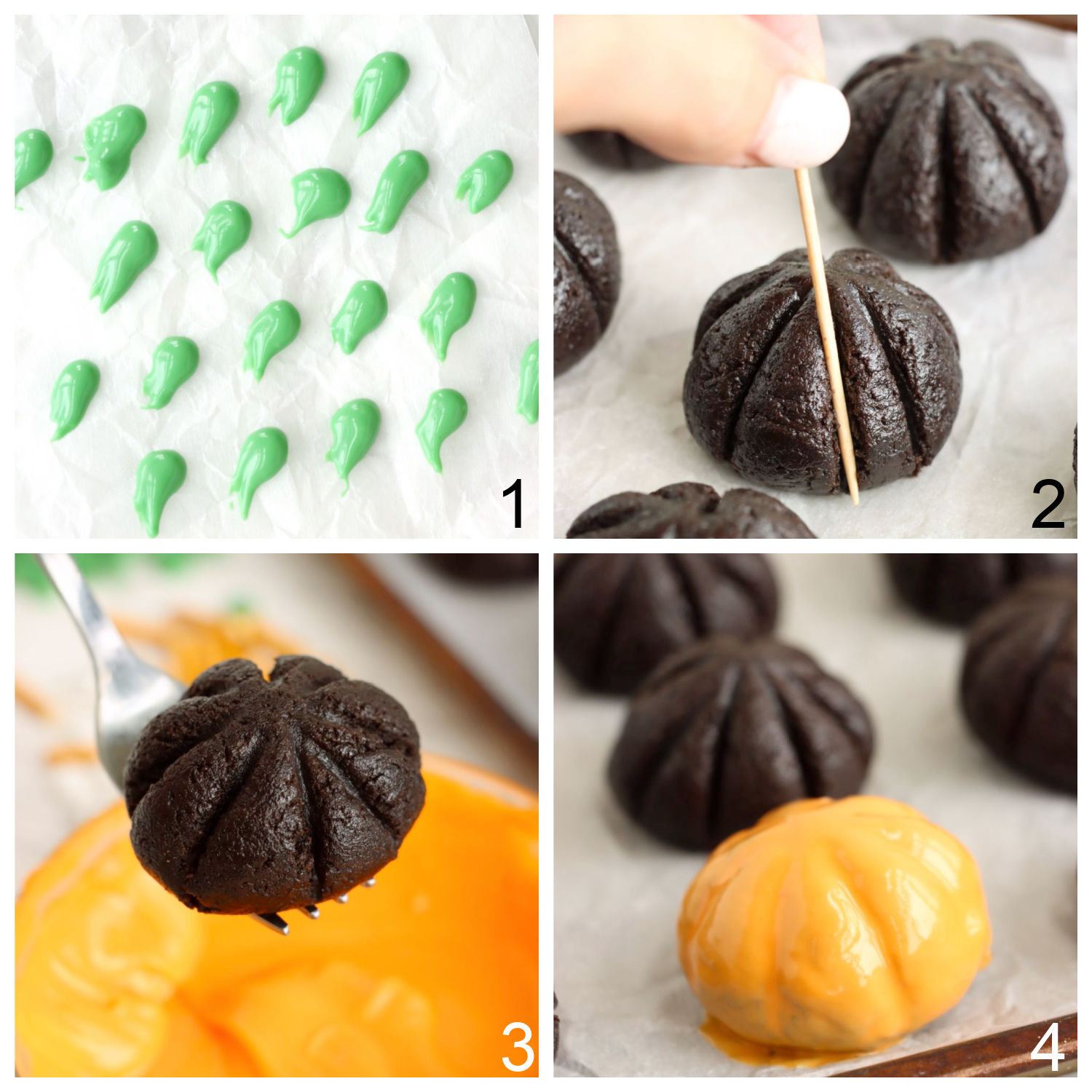steps for making pumpkins out of Oreo truffle balls