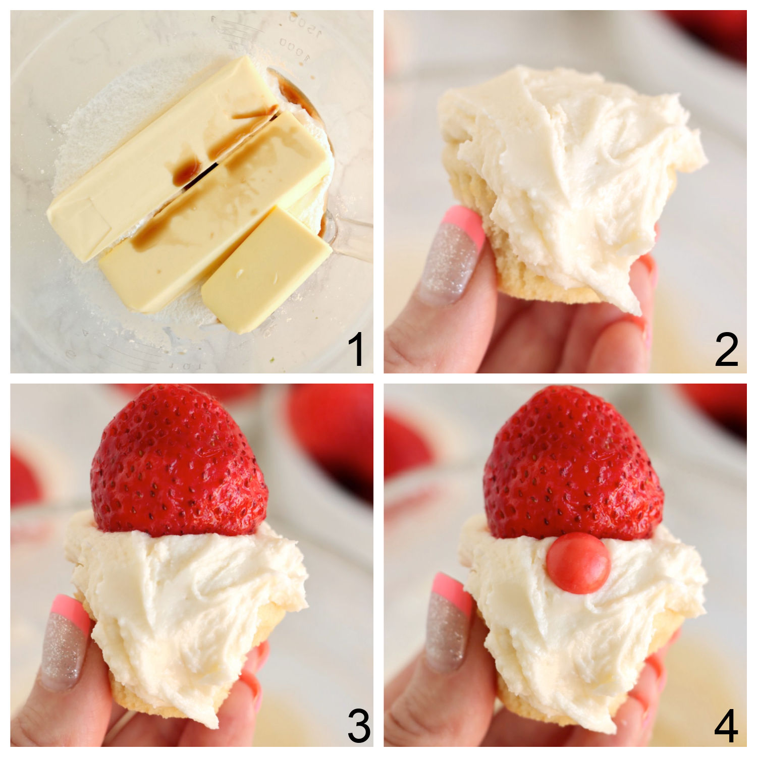 steps for frosting gnome-themed cupcakes