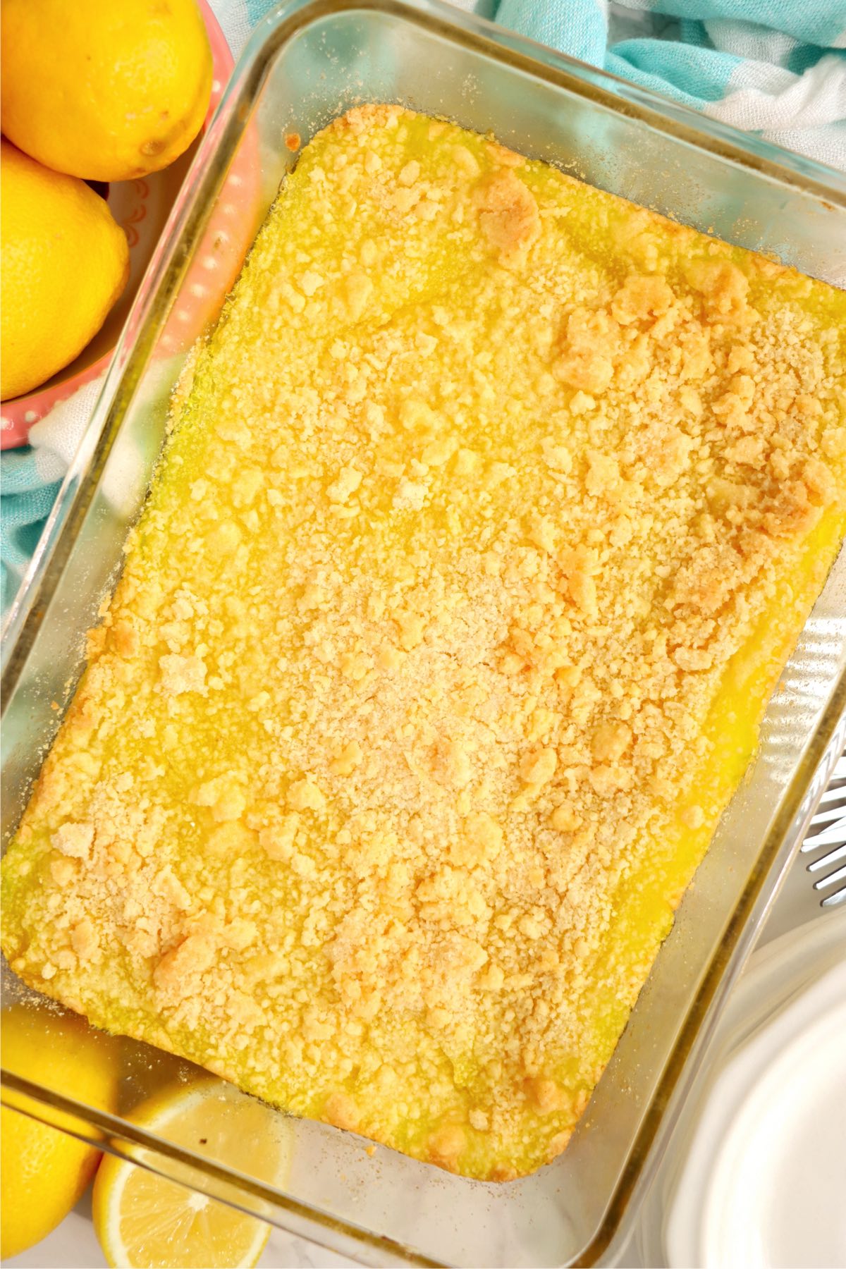 glass pan of lemon bars