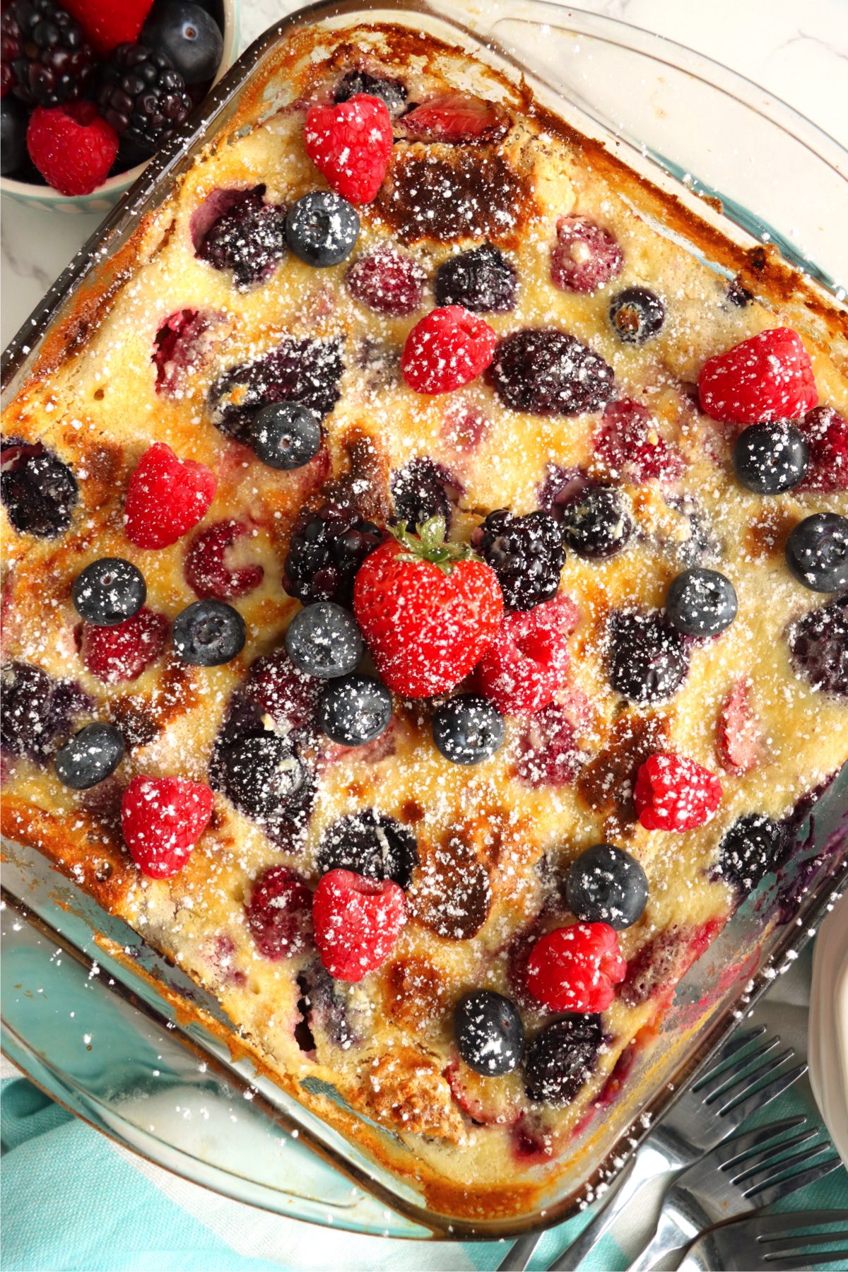 top view of croissant bake with berries