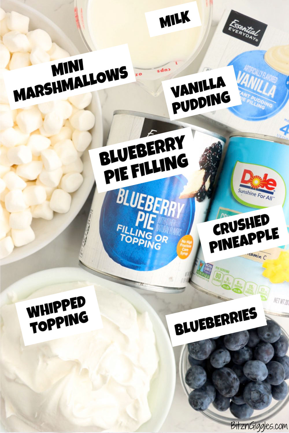 ingredients for making blueberry fluff salad