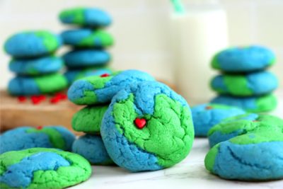 Stacks of green and blue earth cookies