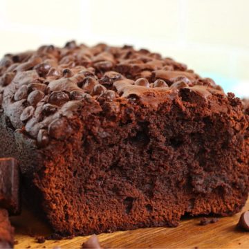 Sliced loaf of chocolate brownie bread