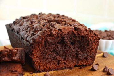 Sliced loaf of chocolate brownie bread