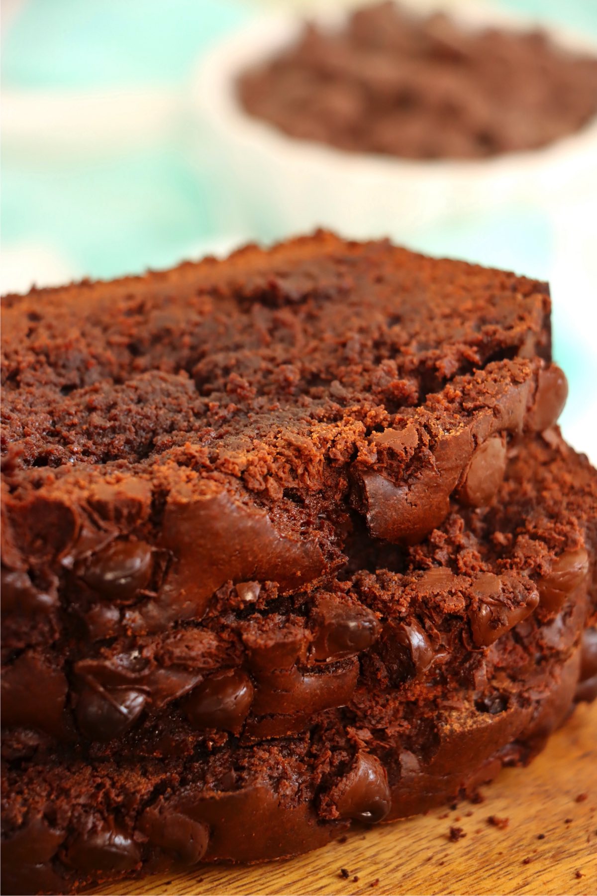 stack of thick pieces of brownie bread