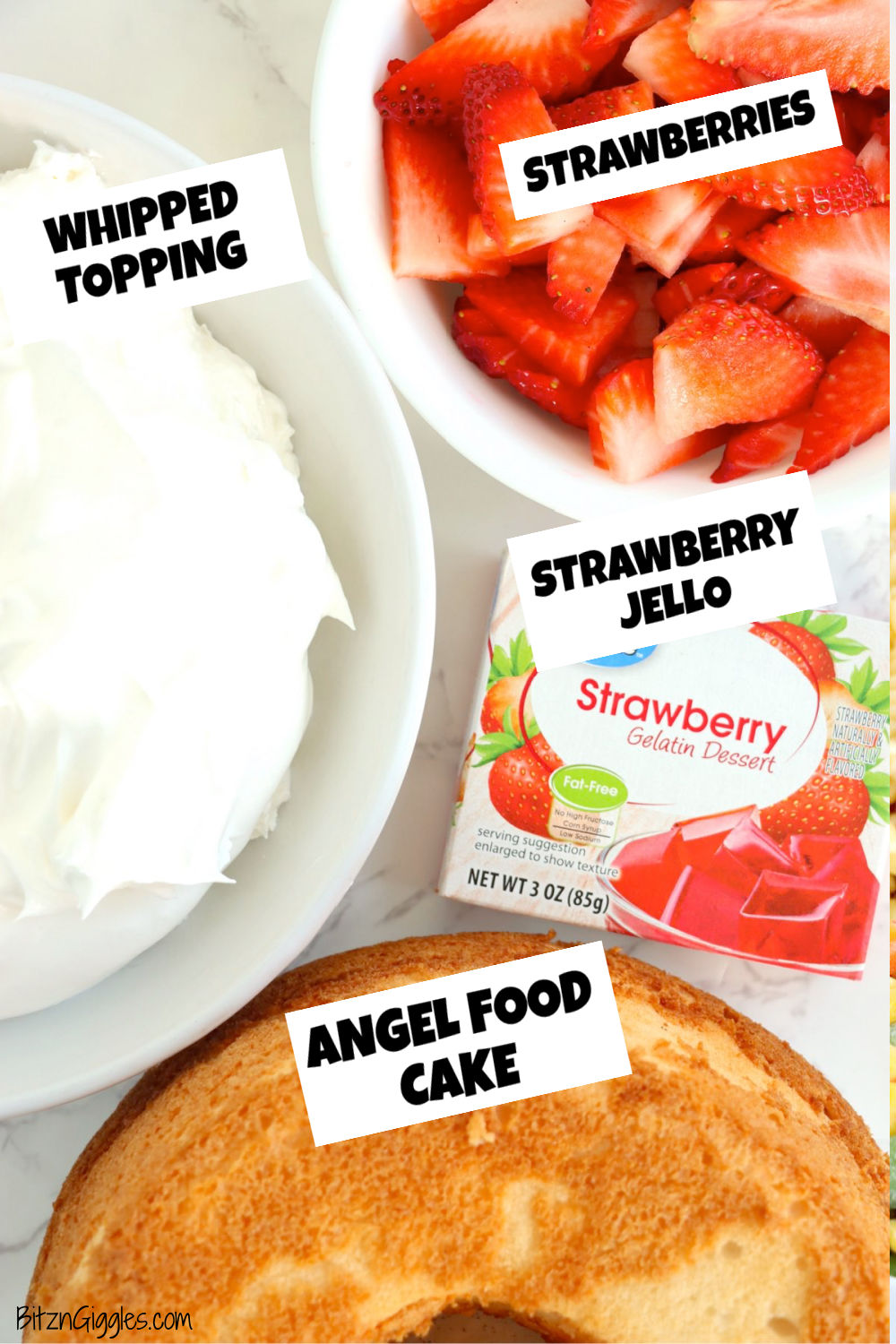 ingredients for making a no-bake strawberry dessert