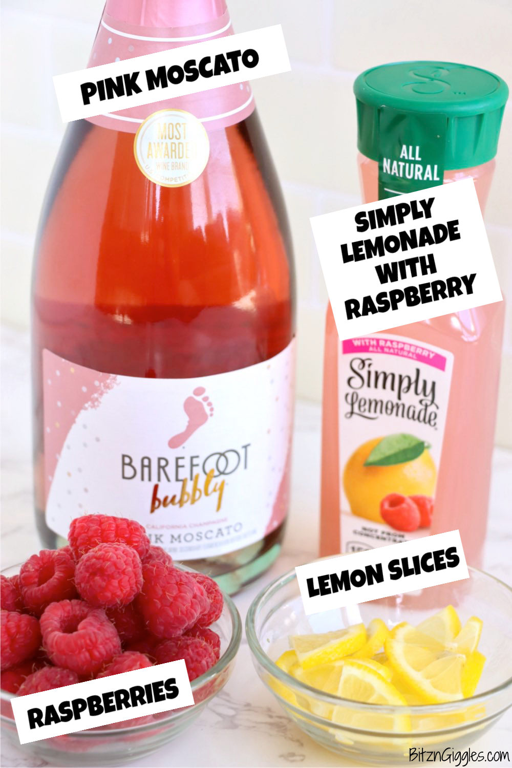 ingredients for a simple raspberry mimosa recipe