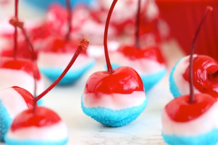 Long stemmed cherry decorated in red, white and blue for the 4th of July.