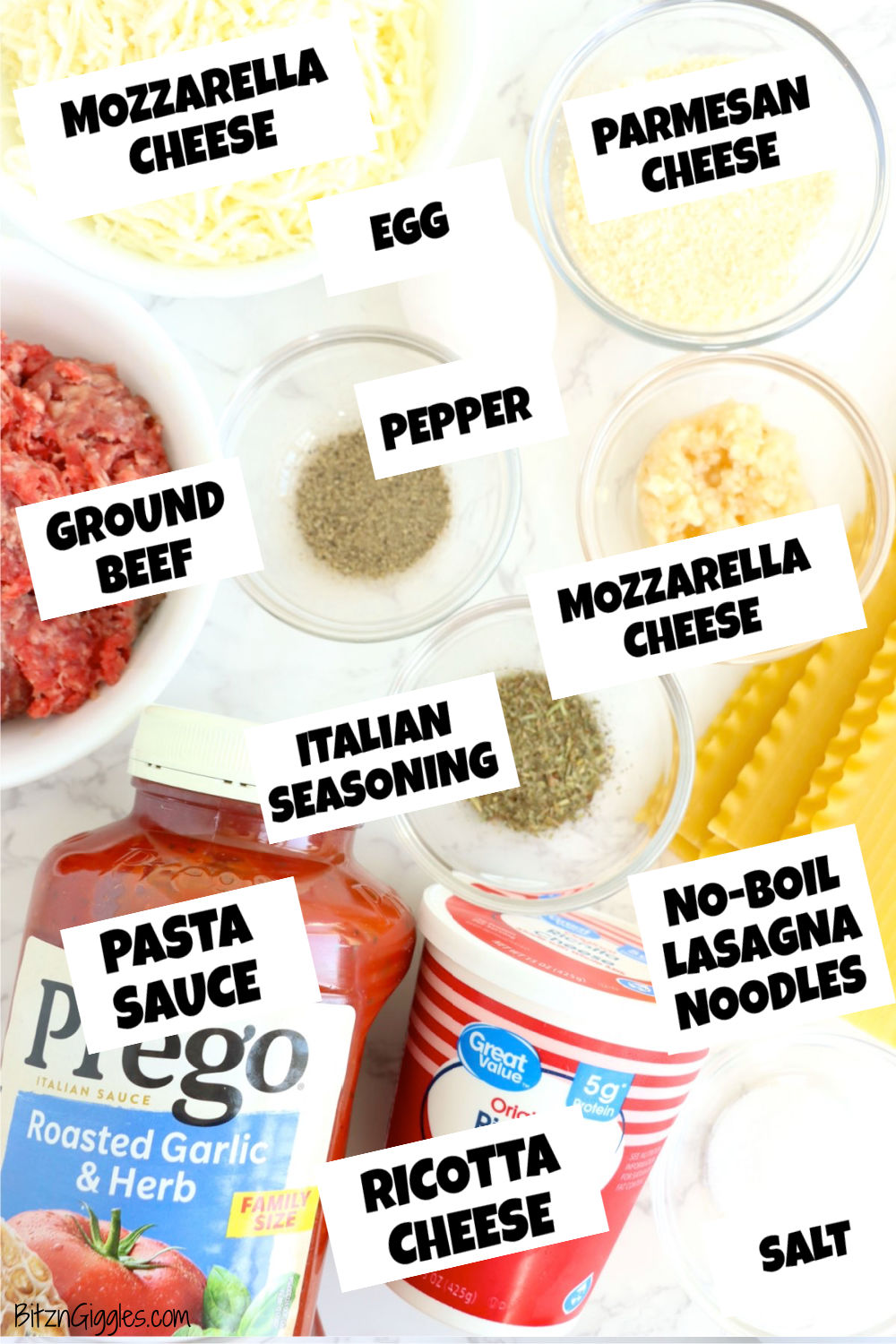 Ingredients for making lasagna in the air fryer.