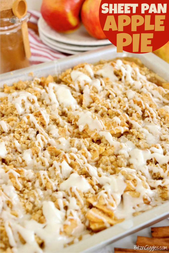 Jelly roll pan filled with glazed apple pie.