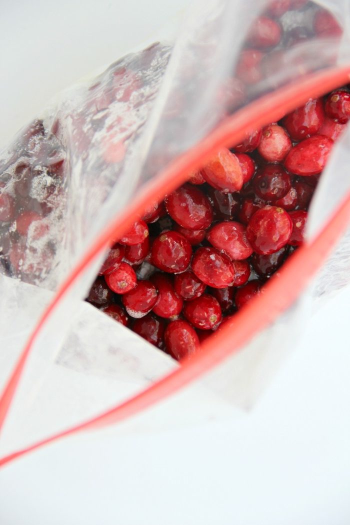 Cranberries in plastic ziplock bag.