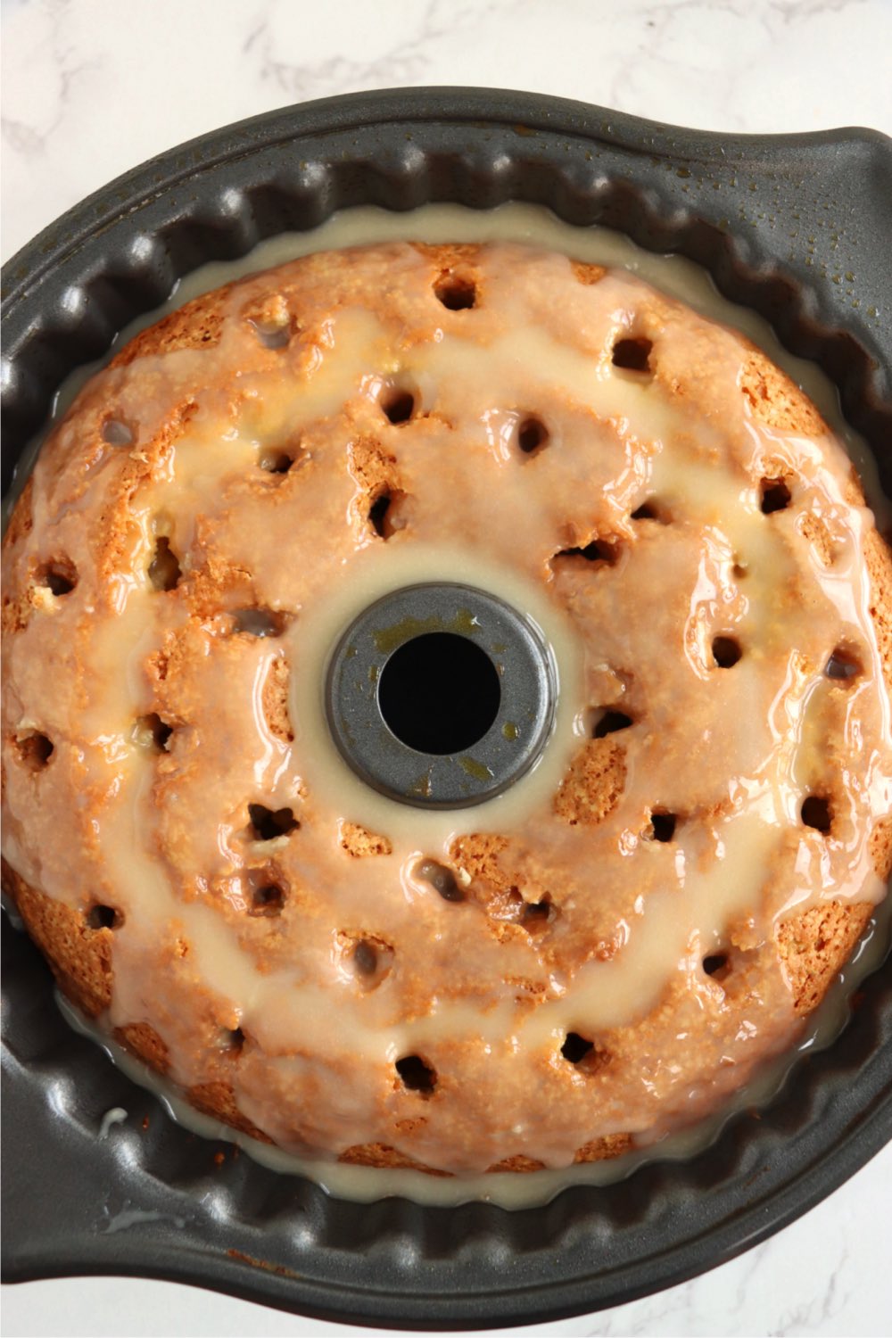 Finished salted caramel kentucky butter cake in bundt cake.