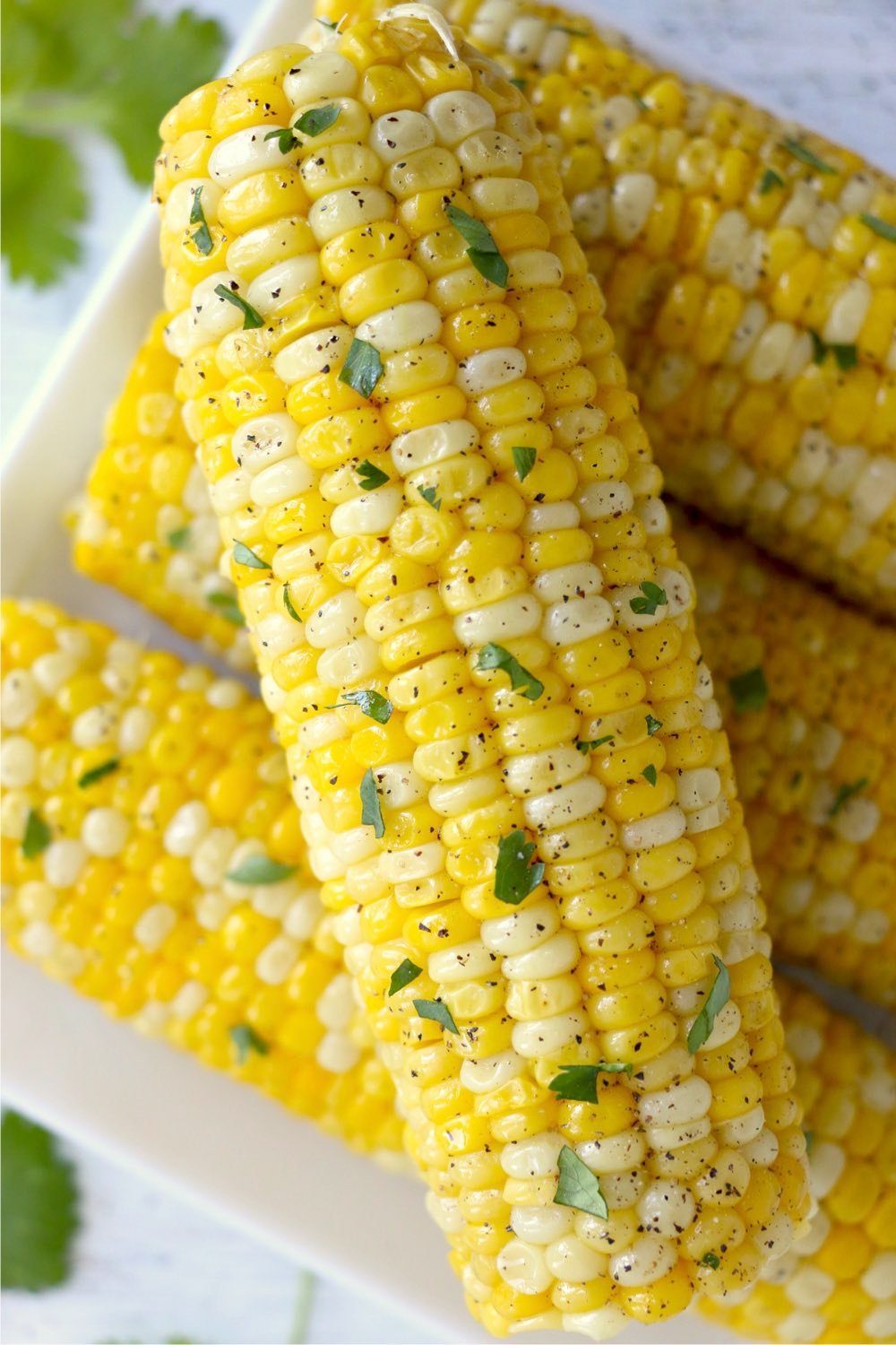 Upclose photo of cooked ninja foodie corn on the cob.