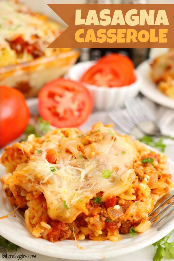 A hearty lasagna casserole featuring radiatori pasta, savory ground beef, rich tomato sauce, and layers of melted cheese.