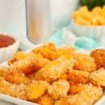 Air fryer cheese curds arranged on a serving platter.
