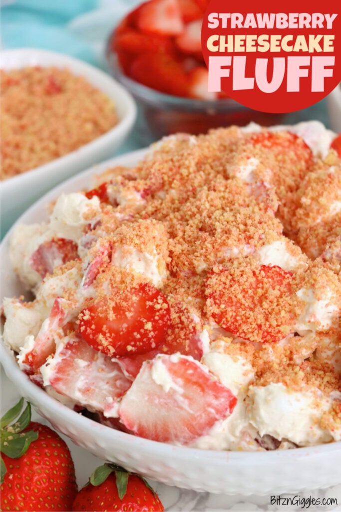 Strawberry cheesecake fluff featuring cream cheese, strawberries, marshmallows, and Golden Oreos.