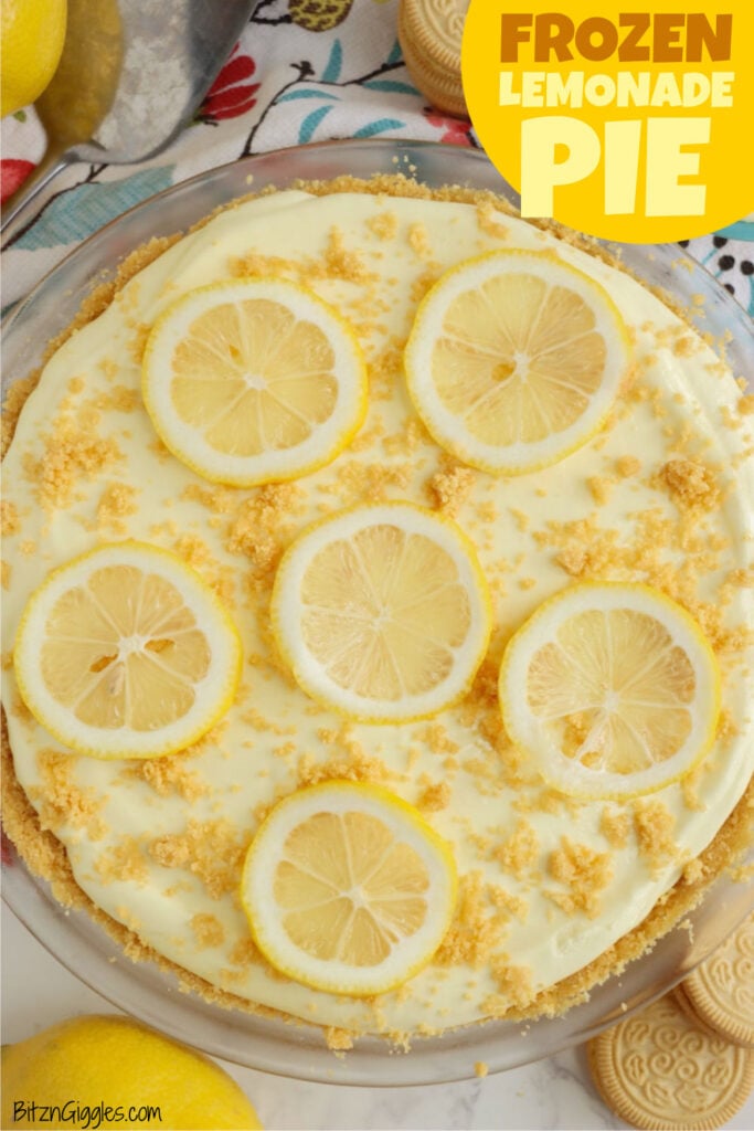 Lemonade pie topped with lemon slices.